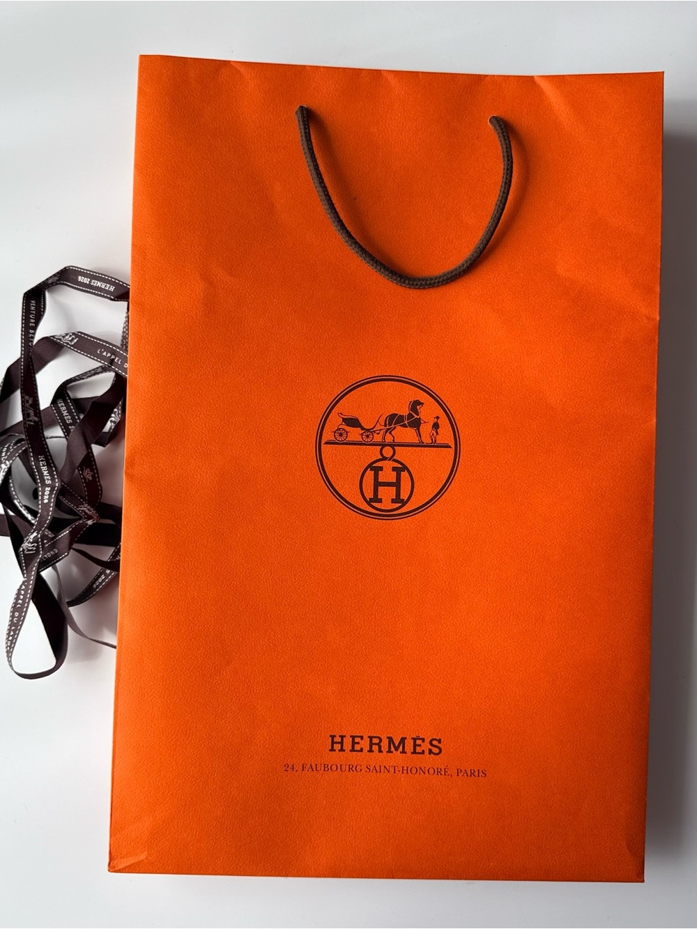 Hermes Authentic Designer Orange Shopping Medium Gift Bag 17x11” ribbon